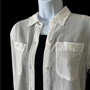 Chaps White Long Sleeve 100% Cotton Gauze Button-down Shirt Size Medium.